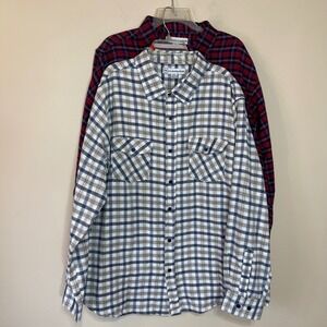 Real Essentials Mens XXL Plaid Flannel Button Down Shirts 2-Pack Red White Navy